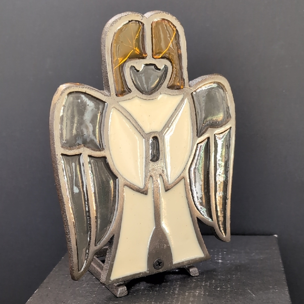 VGT,Colonial Candle Holder,Stained Glass Holiday Angel.